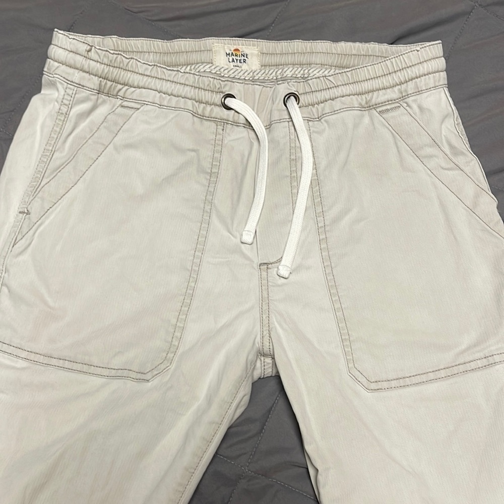Marine Layer Cream Drawstring Pull On Cargo Style Straight Leg Pant Size Small - Picture 3 of 6